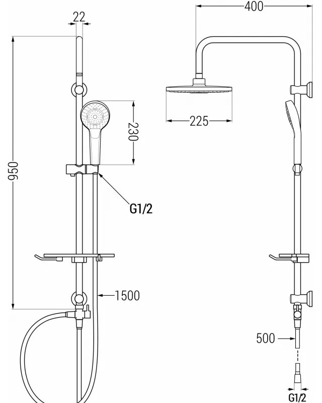 Mexen T05 zuhanygarnitúra felső fejjel 22,5cm, arany / fehér, 798050593-50