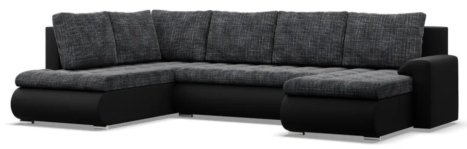 Tokio U sarokkanapé, 3 ágyneműtartóval, fonott + műbőr, baloldali, szürke - fekete