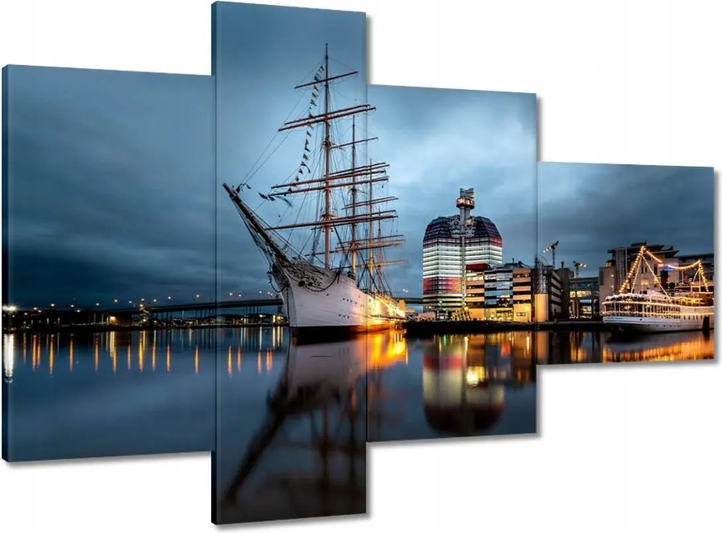 Vászonkép 100x70 Vitorláshajó a kikötőben éjszaka