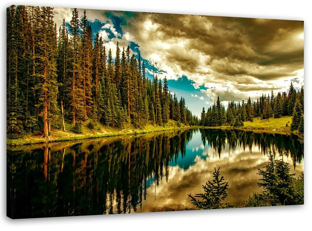 Gario Vászonkép Erdő a hegyi tónál Méret: 90 x 60 cm