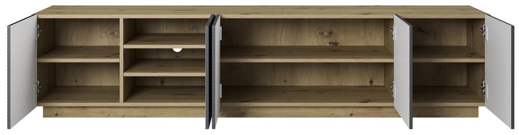 Asha RTV szekrény 200 cm ötszekciós, bordázott fronttal - artisan / rivier stone matt