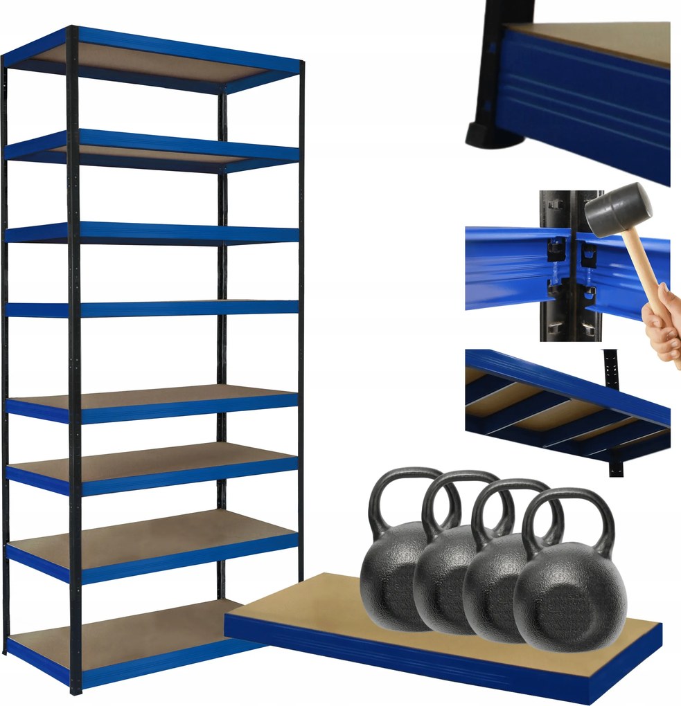 Tárolószekrény fém állvány Helios 270x120x60cm 8Px400kg Tömör Kék