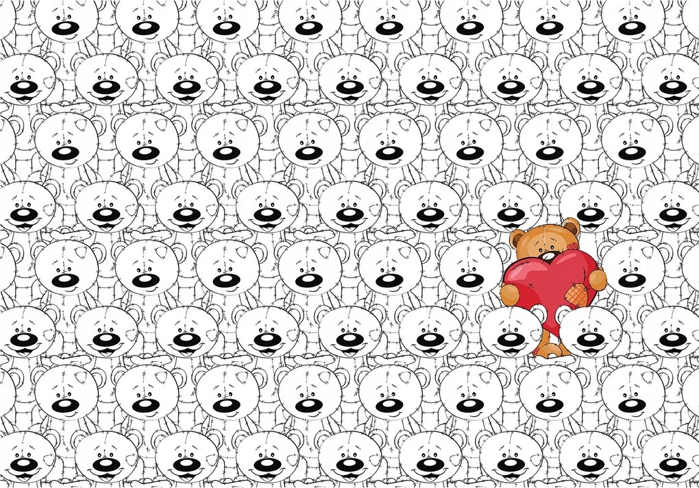 Fotótapéta Maci szívvel Monokróm édesség gyerekeknek 300x210 +ragasztó