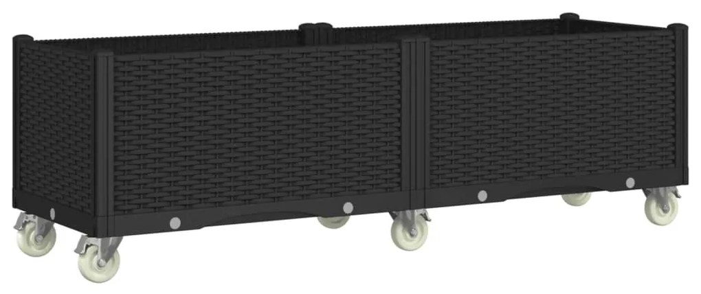 vidaXL fekete polipropilén rácsos kerekes ültetőláda 160 x 50 x 54 cm