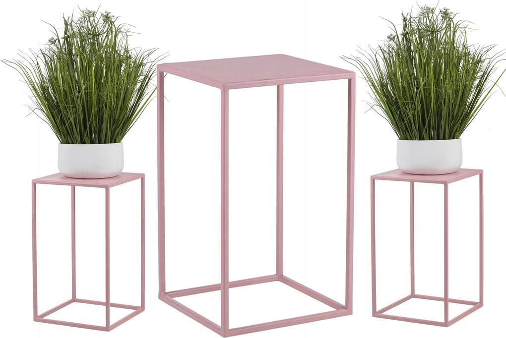 Rózsaszín virágágyás álló fém virágtartó állvány 40 cm Loft