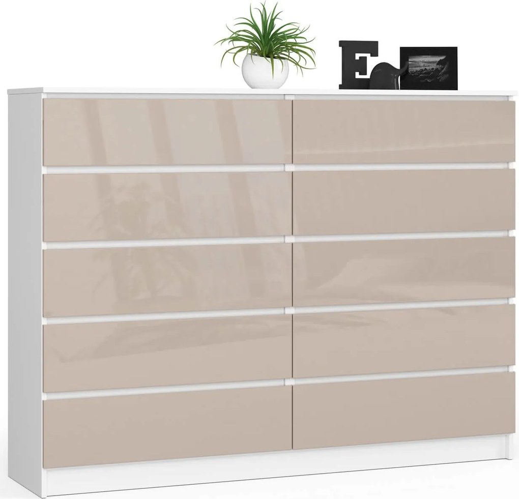 Komód K160 10DB Clp Pk Capuccino Fényes Akd