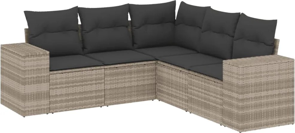 vidaXL 5 részes világosszürke polyrattan kerti ülőgarnitúra párnákkal