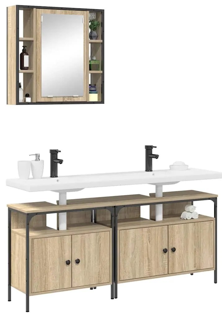 Fürdőszobai Szekrény Szett 3 pcs sonoma tölgy 80 x 30 x 60 cm