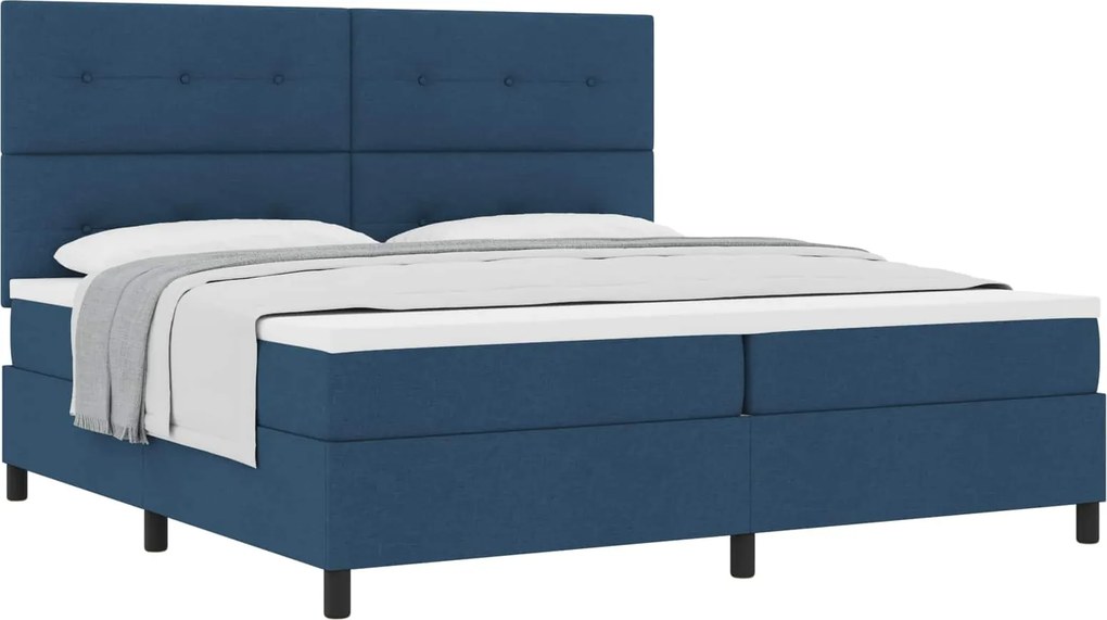 vidaXL Boxrugós ágy matracmal fejtámlával Kék 200 x 200 cm szövet