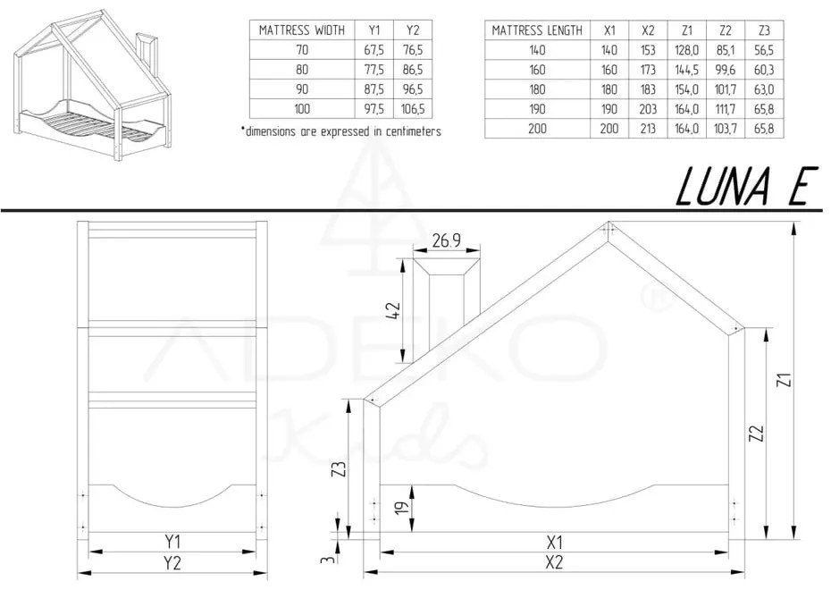 Luna Elma házikó fenyőfa ágy, 90 x 180 cm