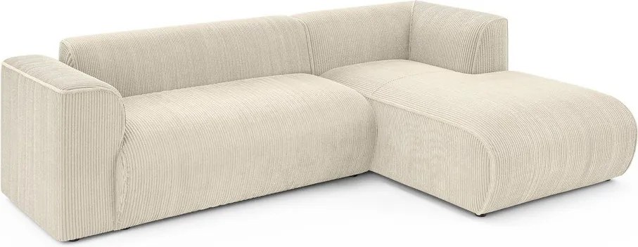 Bézs kordbársony sarokkanapé (jobb oldali-heverő résszel) Merid – Ropez