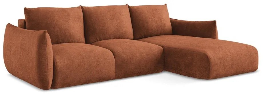 Terrakotta színű zsenília kinyitható sarokkanapé (jobb oldali-heverő résszel) Leila – Makamii