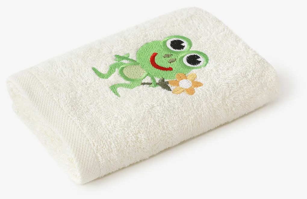 Goldea gyermek frottír törölköző - béka a tejszínen 30 x 50 cm