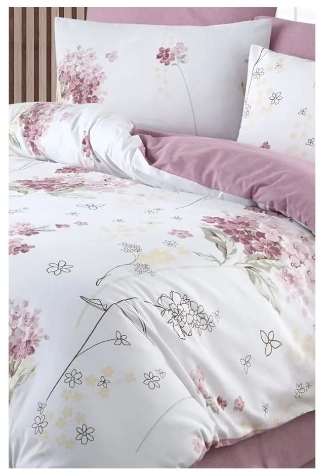 Fehér-rózsaszín kétszemélyes hosszabbított ágyneműhuzat lepedővel, négyrészes 200x220 cm Floral – Mila Home