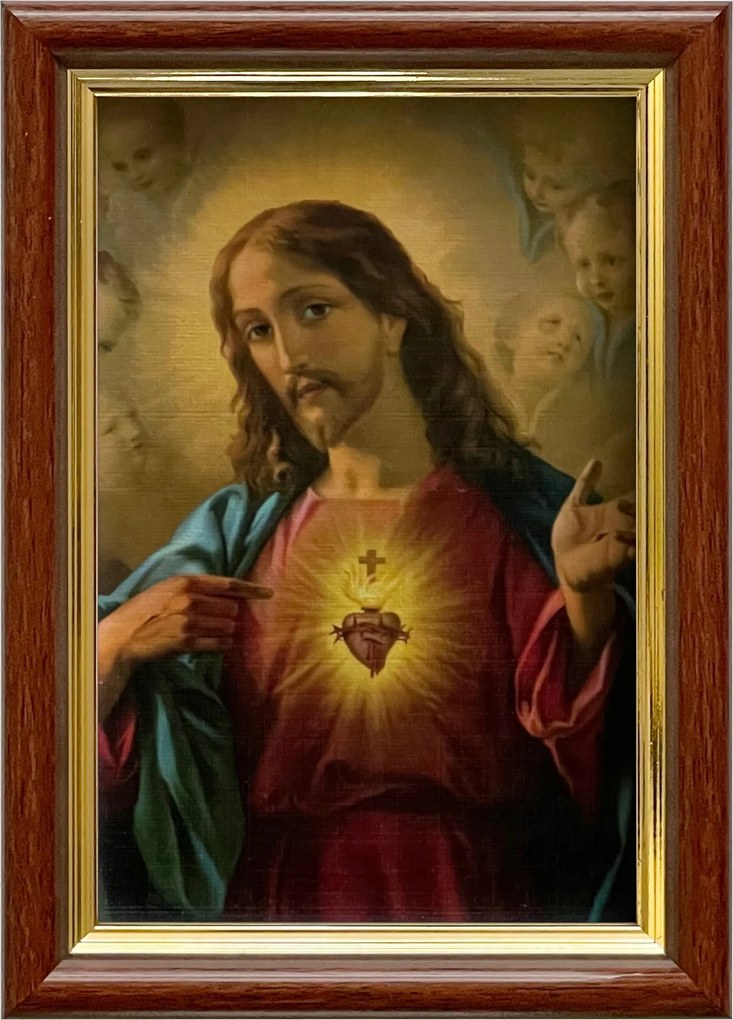 Vászonkép 18x13 Jézus Krisztus Jézus Szíve Barna Arany Fa Keret