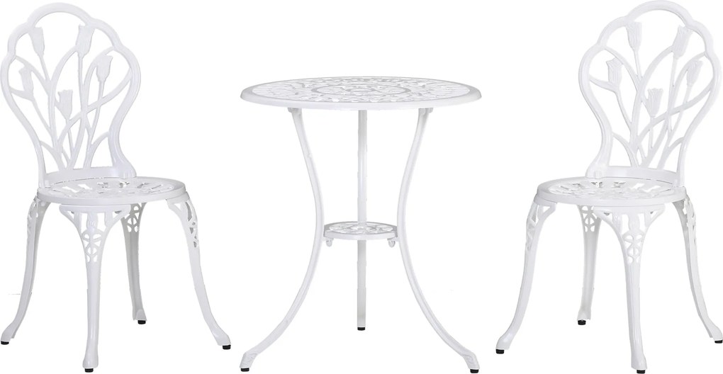 Outsunny 3 részes Bistro Szett Alumínium Kerti Bútor, Faragott Design, Kerti Székek, Bistro Asztal, Napernyő Nyílás, Kültéri Erkély Bútor Szett | Aoso