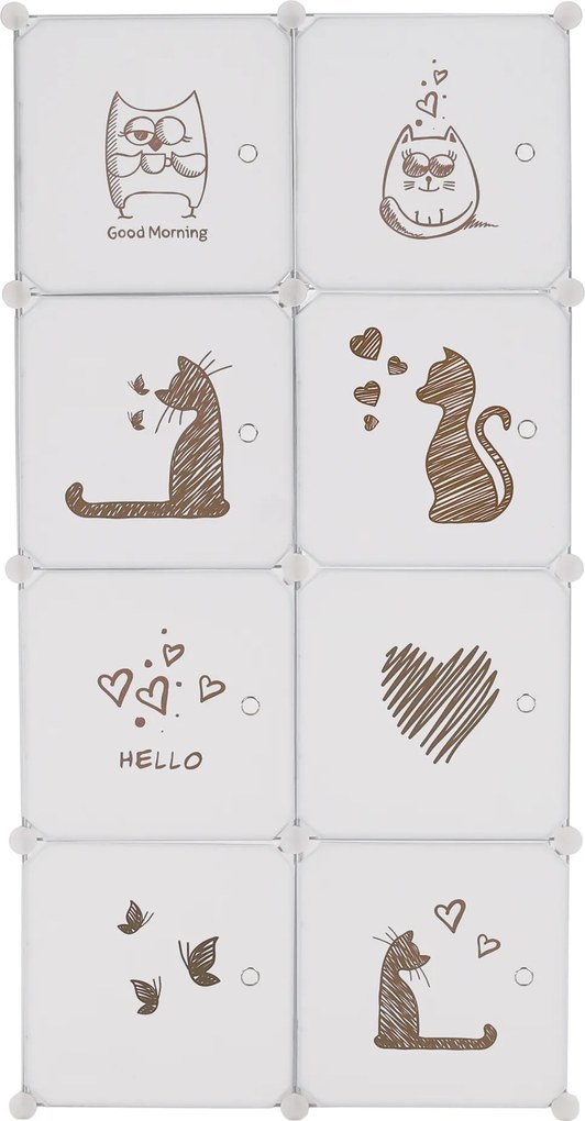 Gyerek moduláris szekrény, fehér/barna minta, KIRBY