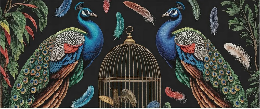 Divatos Flizelin Fali Tapéta Furnér Egzotikus Páva 250x104 Ragasztó