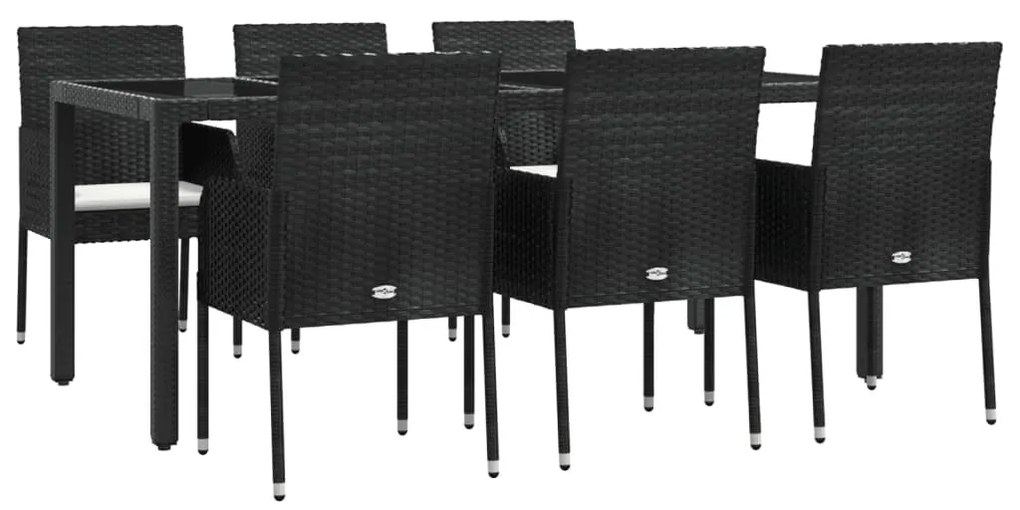 7 részes fekete polyrattan kerti étkezőgarnitúra párnával