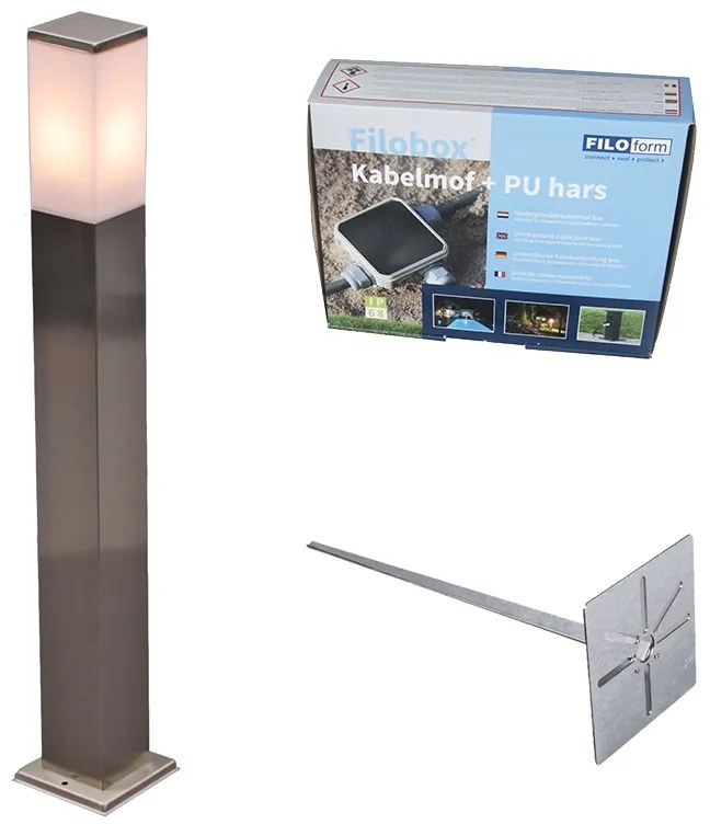 Kültéri lámpa acél 80cm IP44 - Malios földszúróval és kábelbevezetővel