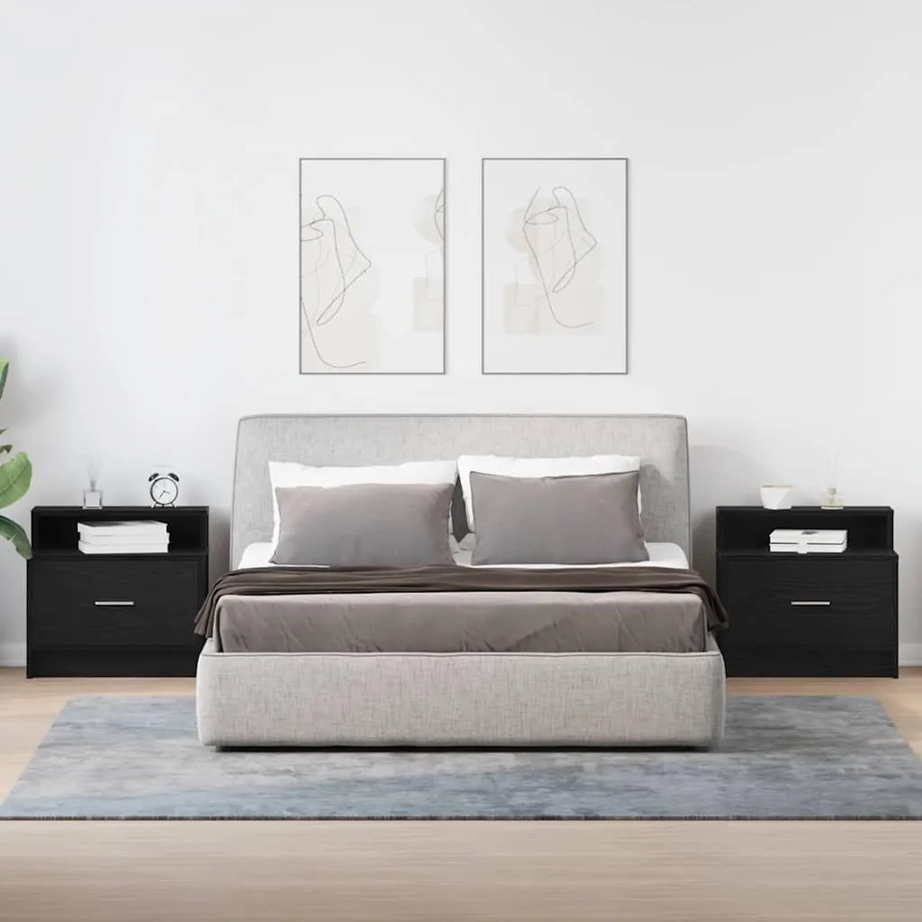 Éjjeliszekrények fiókos 2 db fekete tölgy 51 x 31 x 47 cm