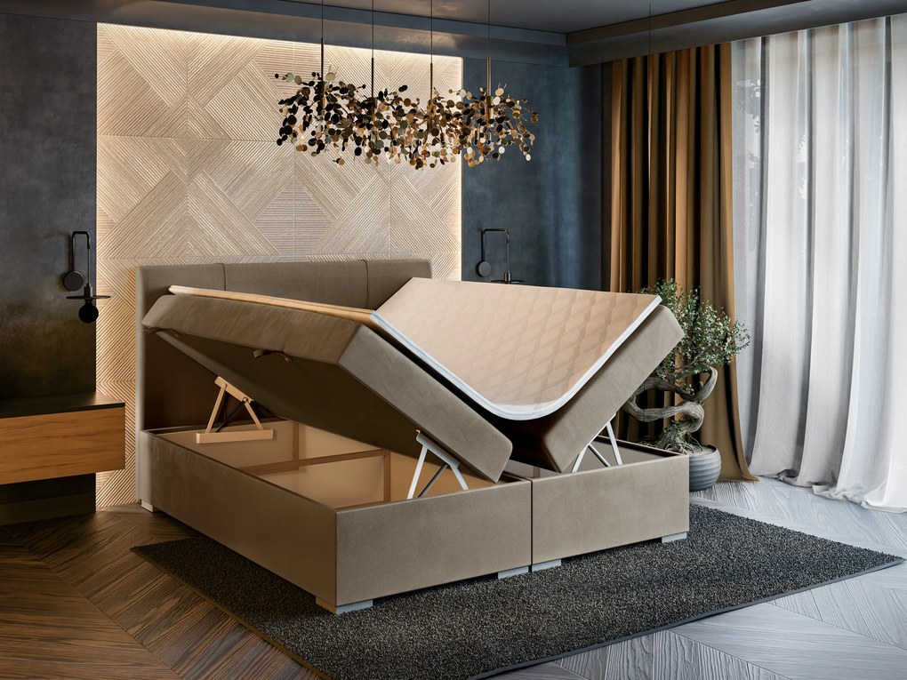 Franciaágy Boxspring 140 cm Gal (sötétbézs) (matraccal és tárolóhellyel). 1043370