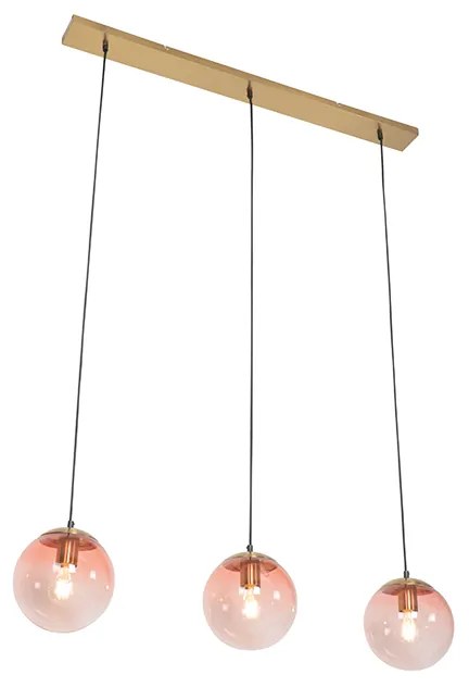 Art Deco függőlámpa rézzel és rózsaszín üveggel, 3-lámpás - Pallon