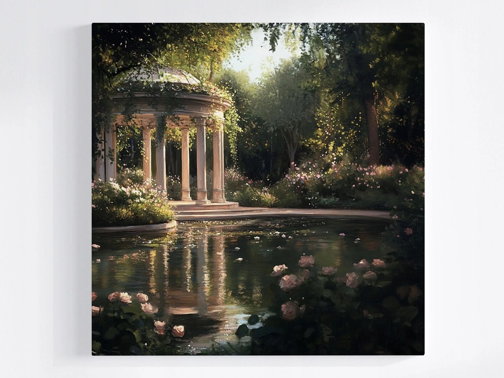 Poszter Tájkép Kert Park Pavilon Tó Virágok Rózsák 80x80