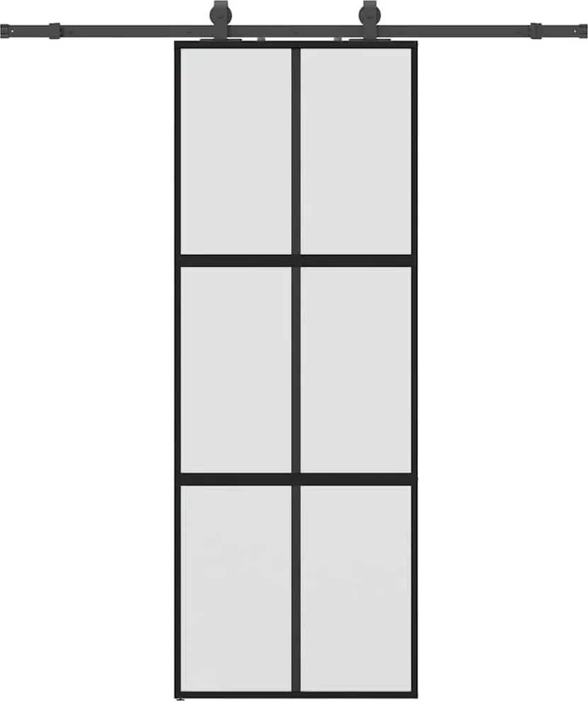 vidaXL fekete edzett üveg tolóajtó fémszerelék szettel 76x205 cm