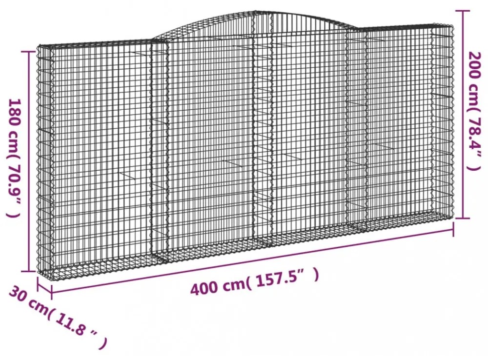 7 db íves horganyzott vas gabion kosár 400x30x180/200 cm