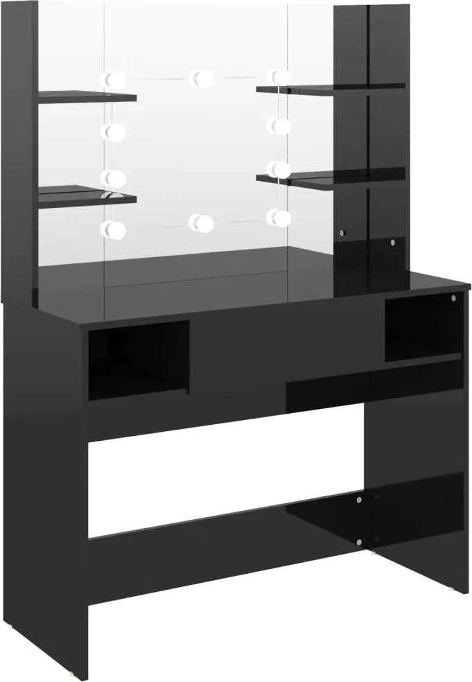 vidaXL fényes fekete LED-es MDF sminkasztal 100 x 40 x 135 cm