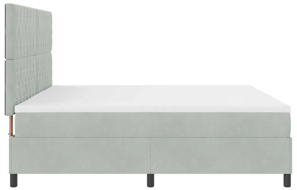 Boxspring Ágy Matraccal & LED Fény Világosszürke 200x200 cm Bársony
