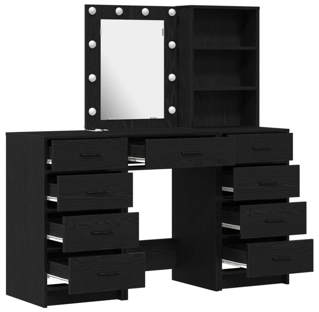 vidaXL Öltözködőasztal fiókkal 3 pcs Fekete 40 x 41 x 135 cm Faanyag