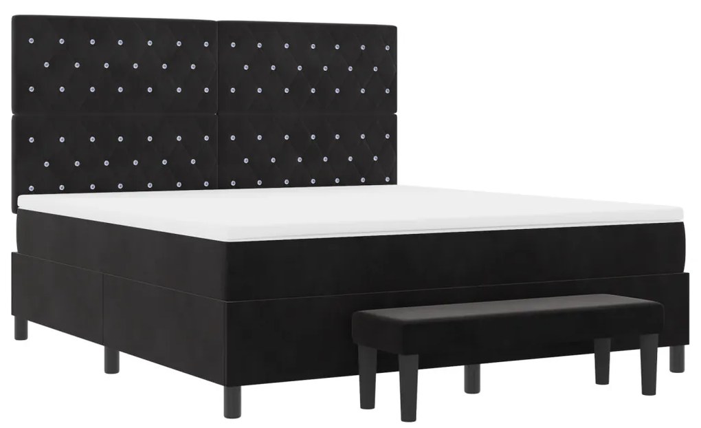Box Spring Ágy Mattal és Pad Fekete 180x200 cm Bársony