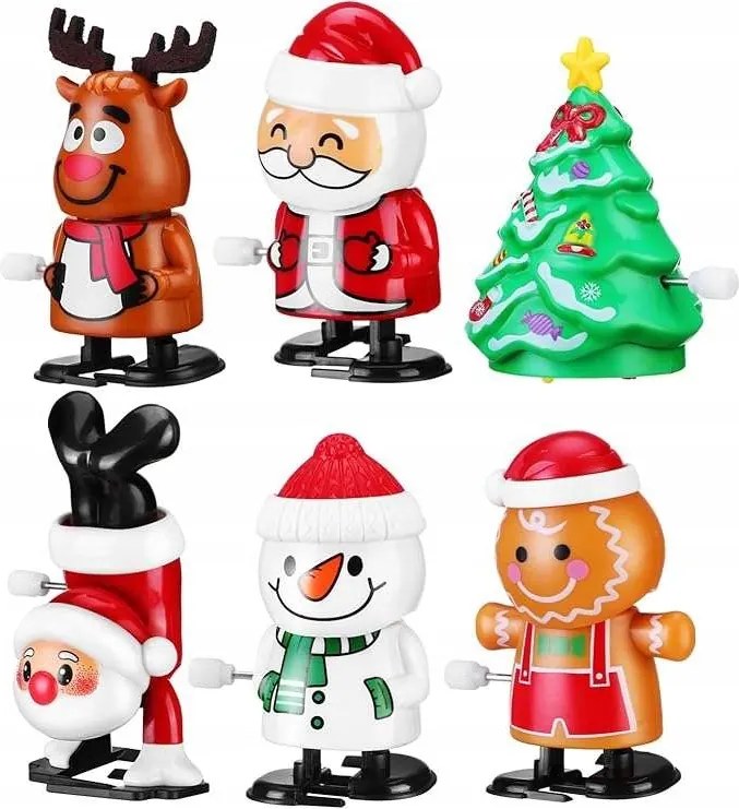 Karácsonyi figurák Mikulás hóember karácsonyfa felhúzható játék szett 6 db-os