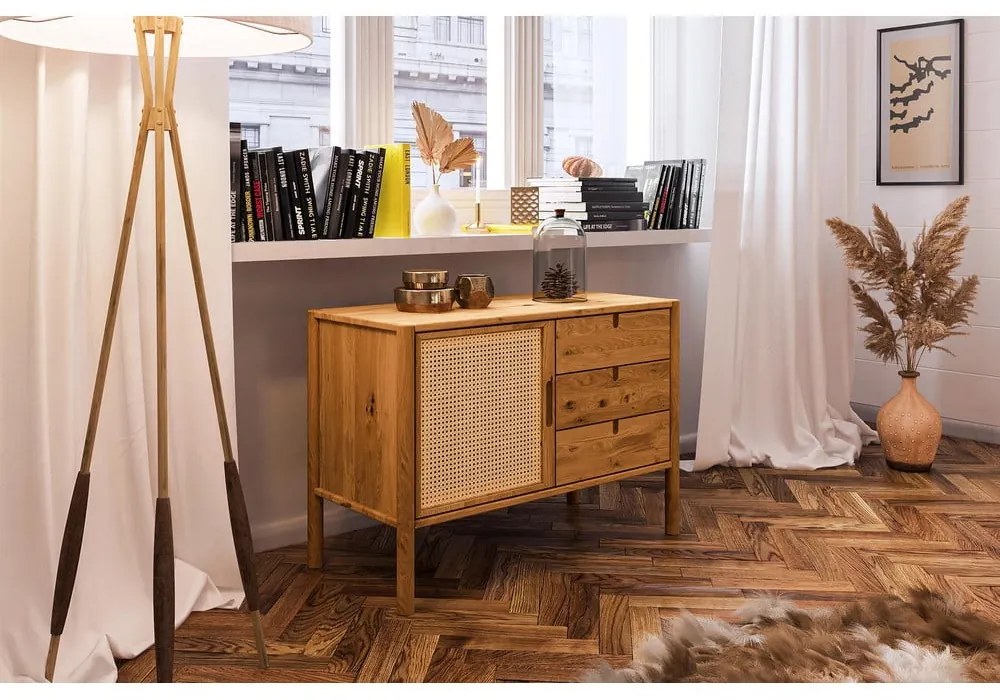 Alacsony tölgyfa komód 97x69 cm Pola - The Beds