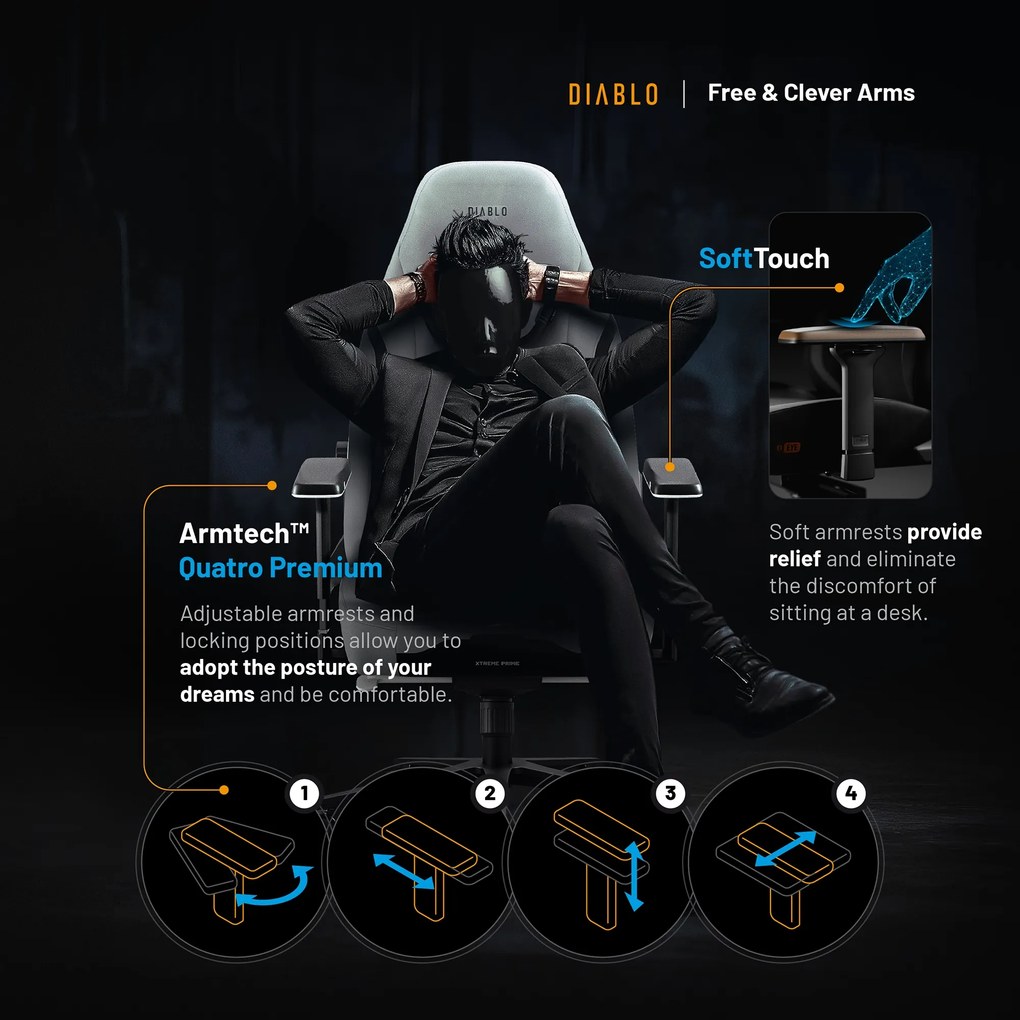 Gamer szék Normal Size szürke-fekete: Diablo X-Eye Prime Nightwolf Moon