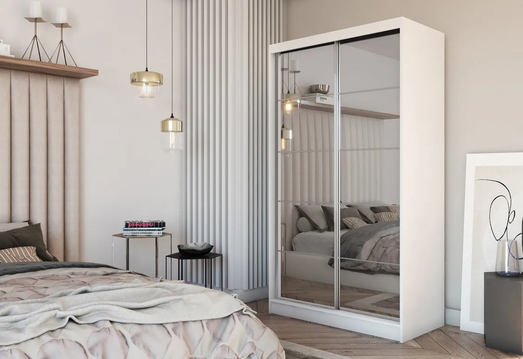 MARISA tolóajtós ruhásszekrény tükörrel + Halk zárorendszer, 120x216x61, sonoma tölgy