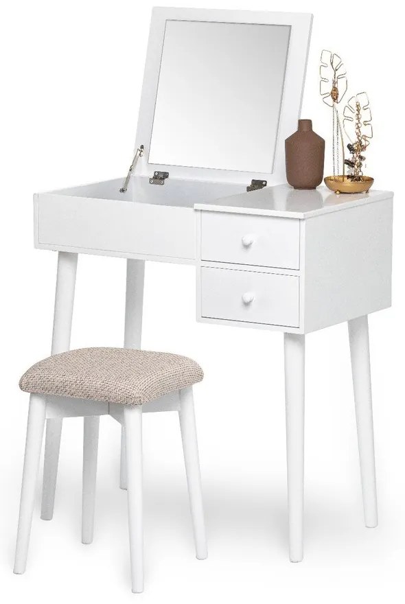 Beauty fehér fésülködőasztal tükörrel, ékszertartóval és 2 fiókkal - Chez Ro