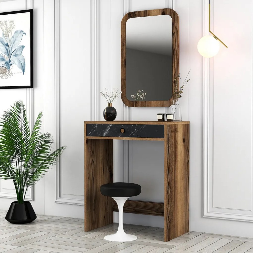 Lizbon Mirror - Walnut, Black, Marble