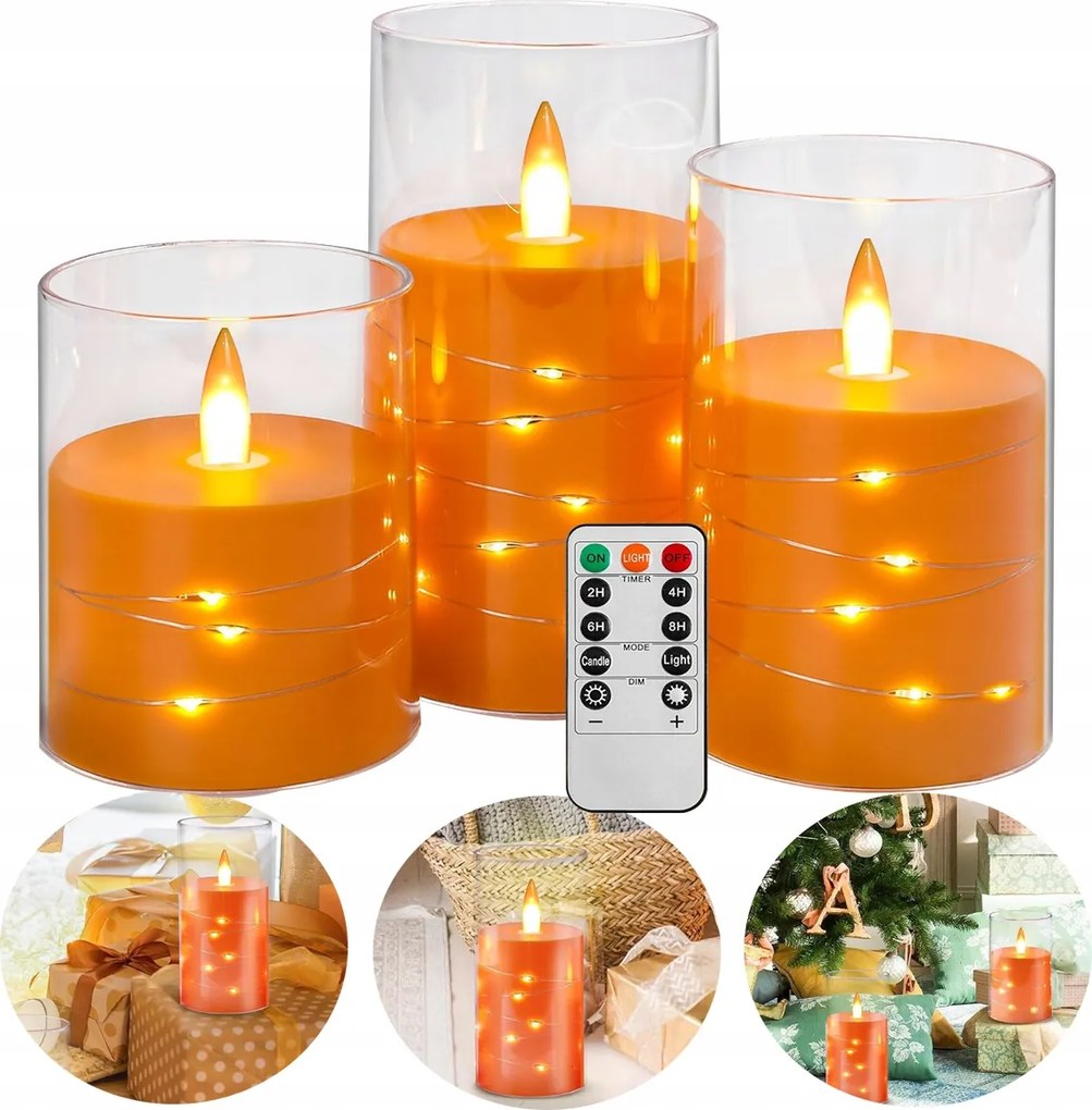 3X Led gyertya láng hatású lánccal