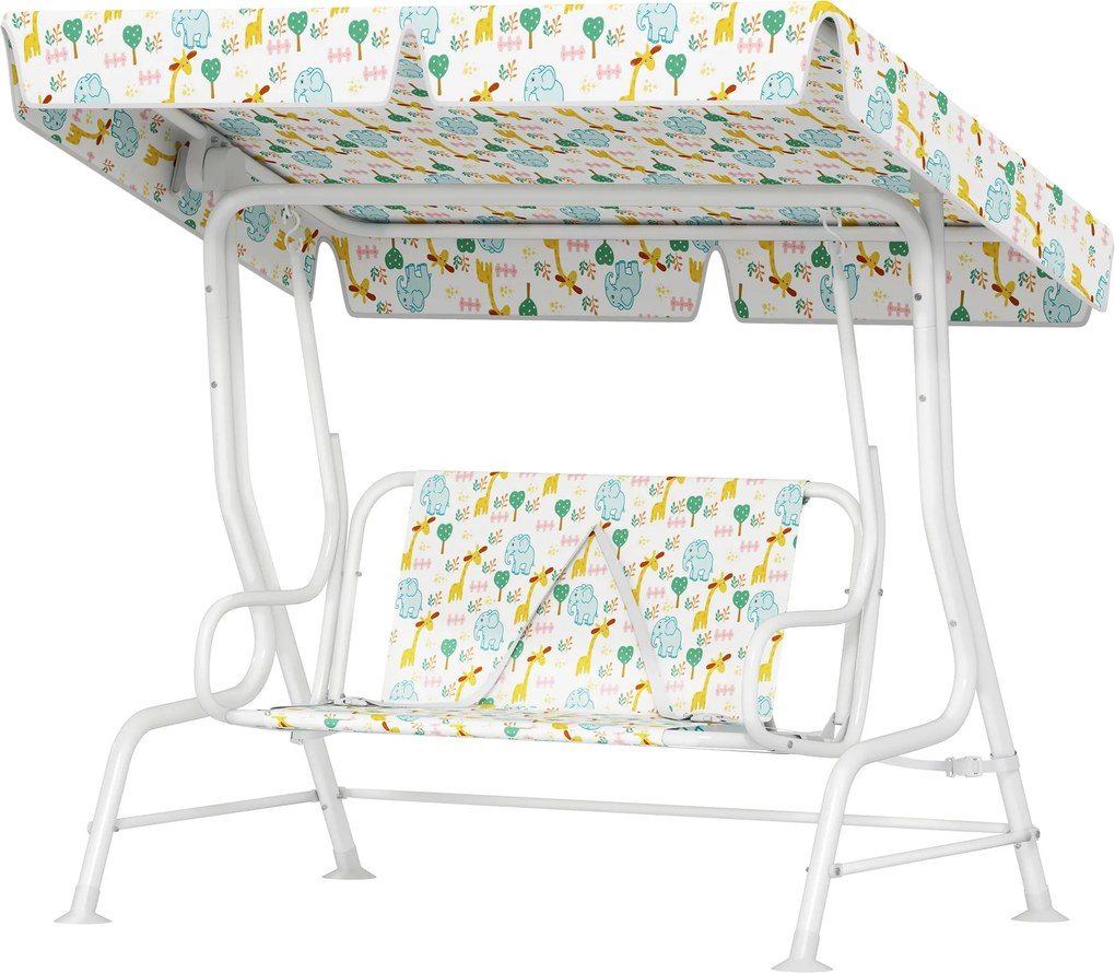 AIYAPLAY Gyermek Hollywoodi Hinta 2-Fős Gyerek Hinta Állítható Napernyővel, Biztonsági Övvel - Kert Hinta 3-6 Éveseknek - Fehér 110 x 74 x 113 cm | Ao