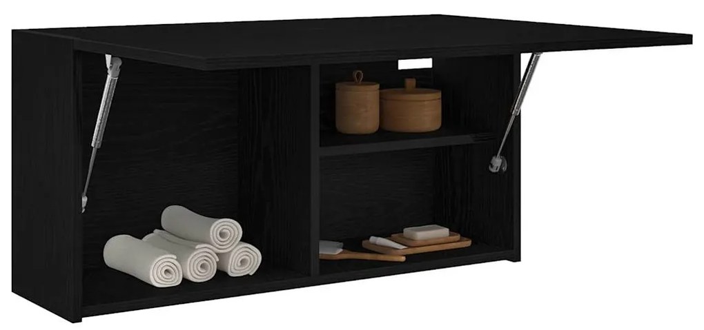 fekete szerelt fa fali fürdőszobaszekrény 80x25x40 cm