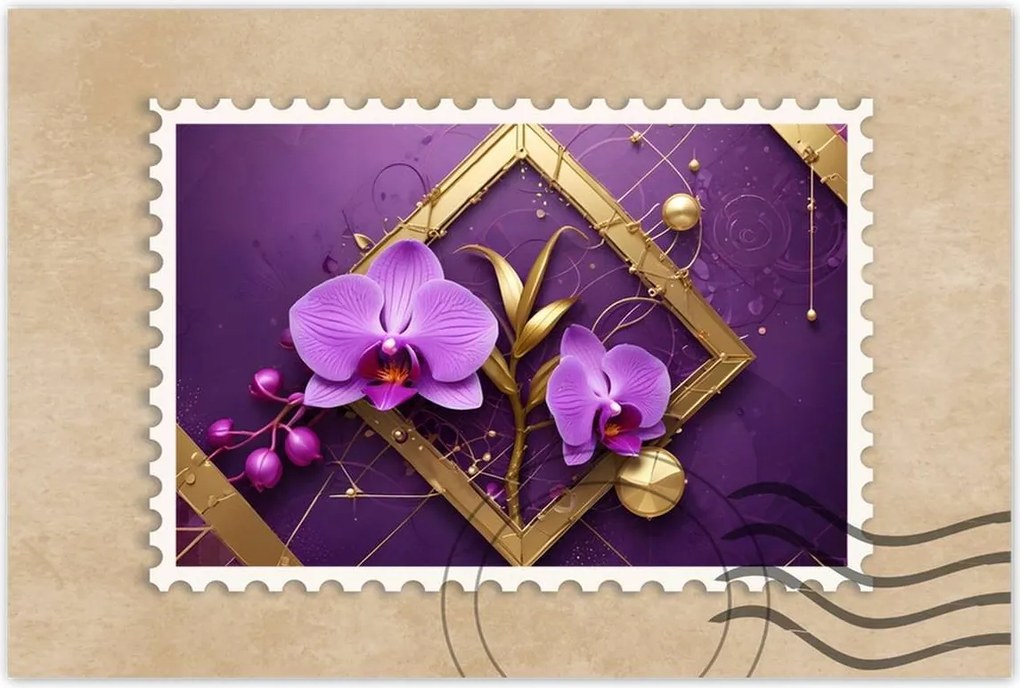 Poszterek 60x40 Lila orchideák és arany