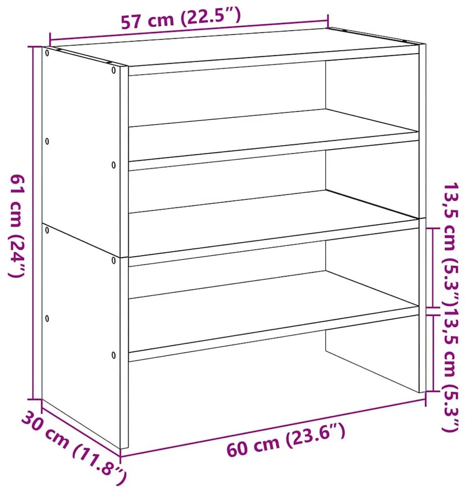 2 db füstös tölgy cipőtartó állvány halmozható 60 x 30 x 30,5cm