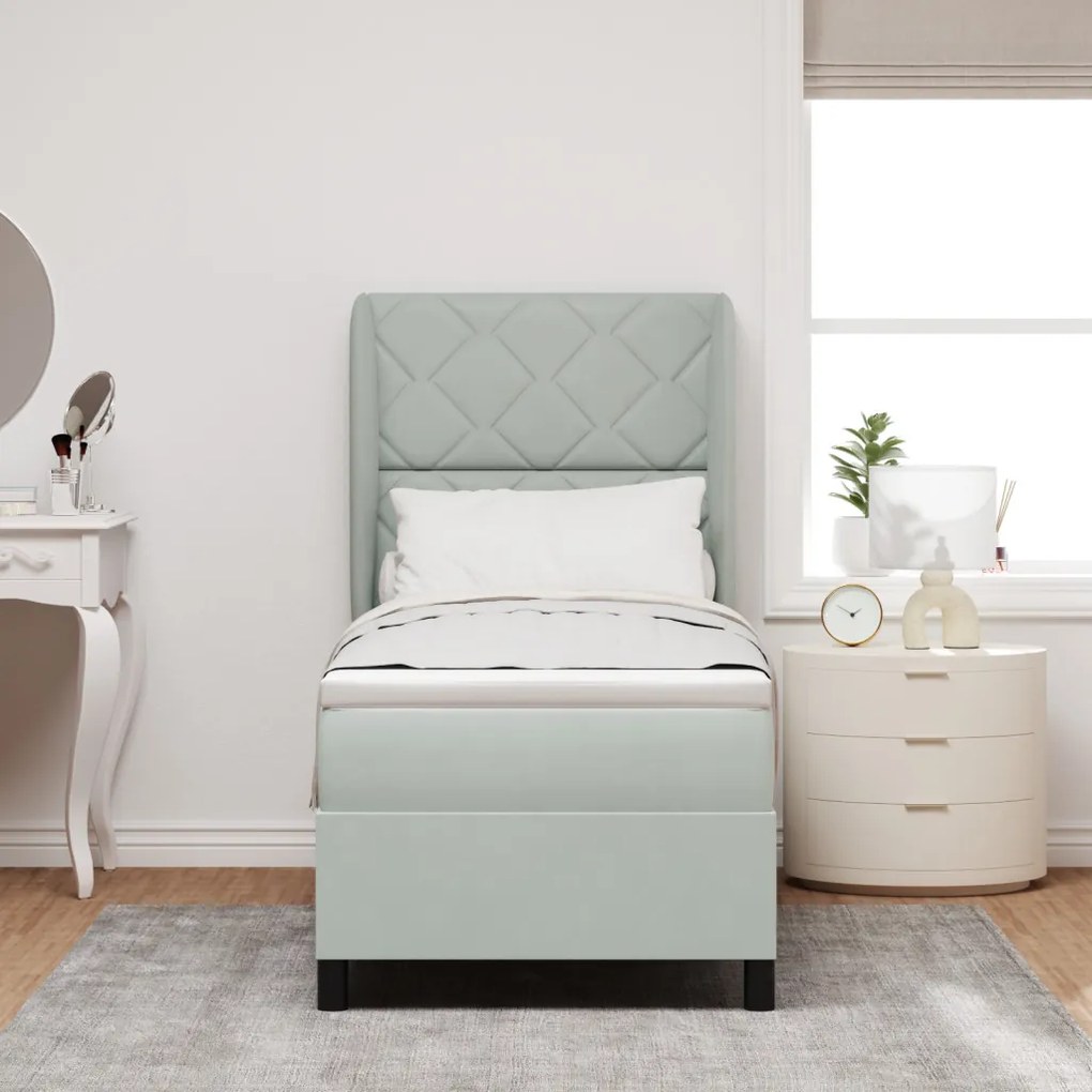 Boxspring Ágy Matrac Közép Szürke 80x200 cm Bársony