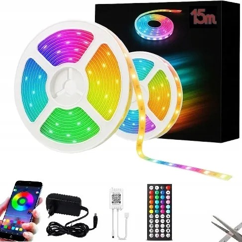 Led szalag 15M Rgb 5050 Bluetooth Alkalmazás Távirányító Zene 12V 18dióda/m (W115)