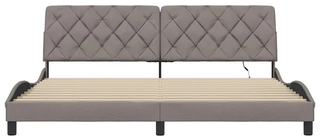 tópszínű szövet ágykeret LED-ekkel matrac nélkül 200 x 200 cm