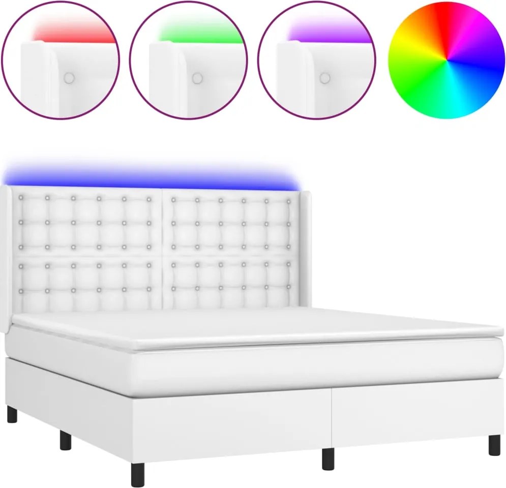 vidaXL fehér műbőr rugós ágy matraccal és LED-del 160x200 cm