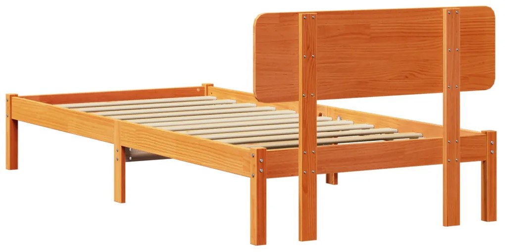 Ágykeret fejtámlával Gyantázott barna 90x200 cm Tömör fenyőfa